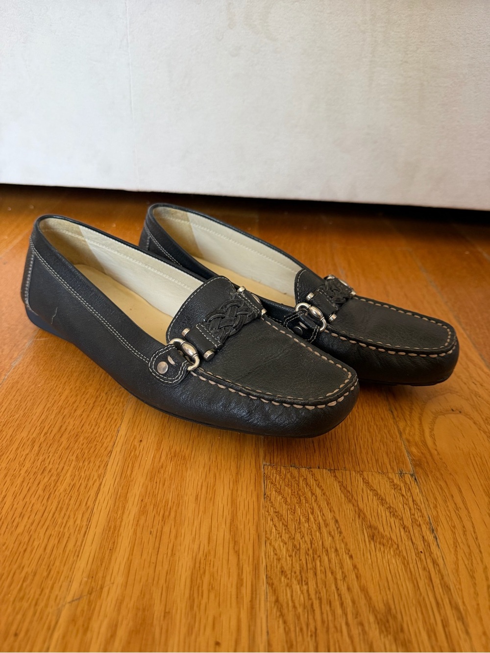 Geox Black Leather Slip-On Driving Loafers
